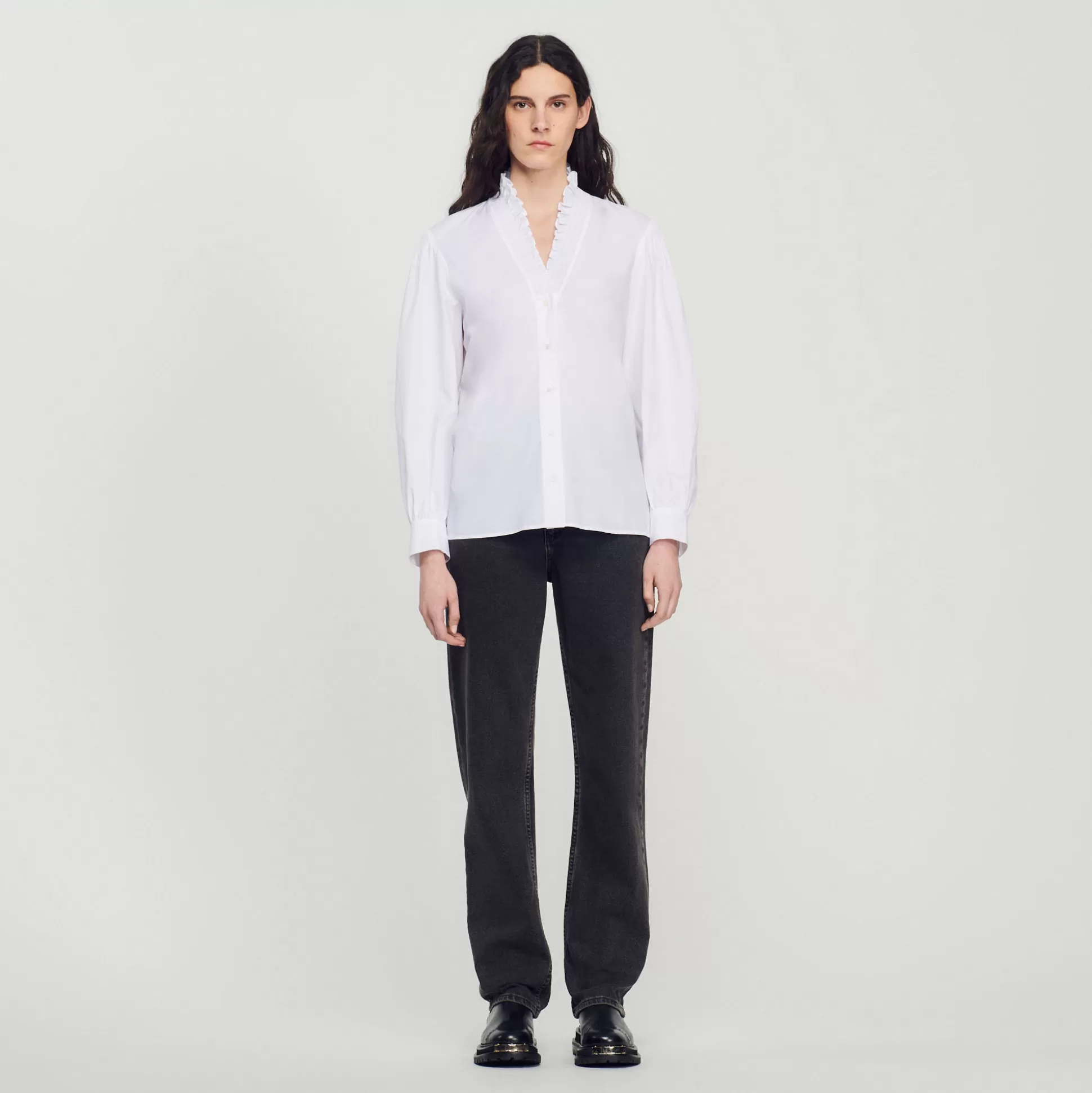 Sandro Paris Cotton Shirt With Fancy Collar> Tops & Shirts