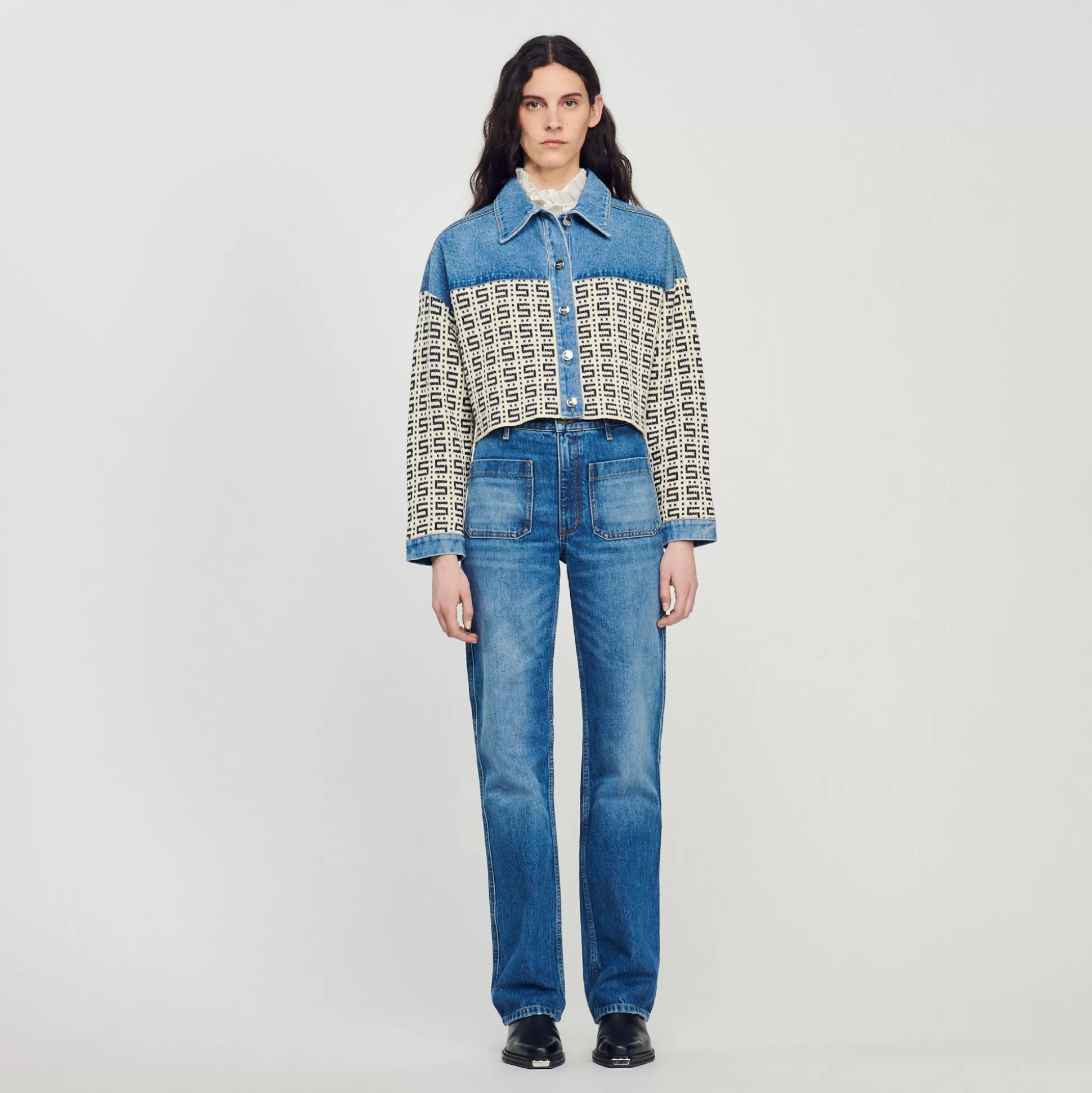 Sandro Paris Cropped Denim Coatigan> Jackets & Blazers