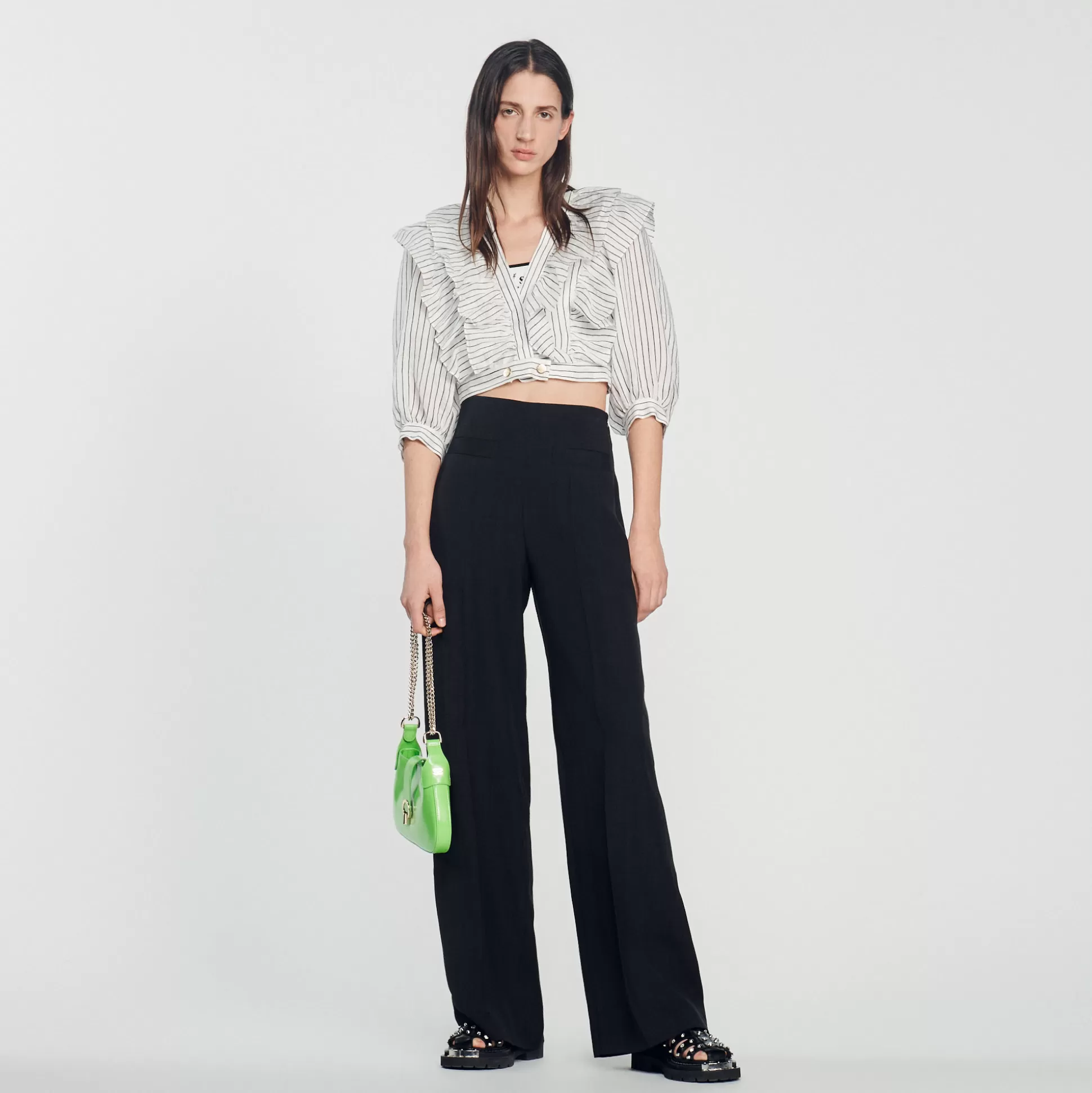 Sandro Paris Cropped Linen Top With Stripes> Tops & Shirts