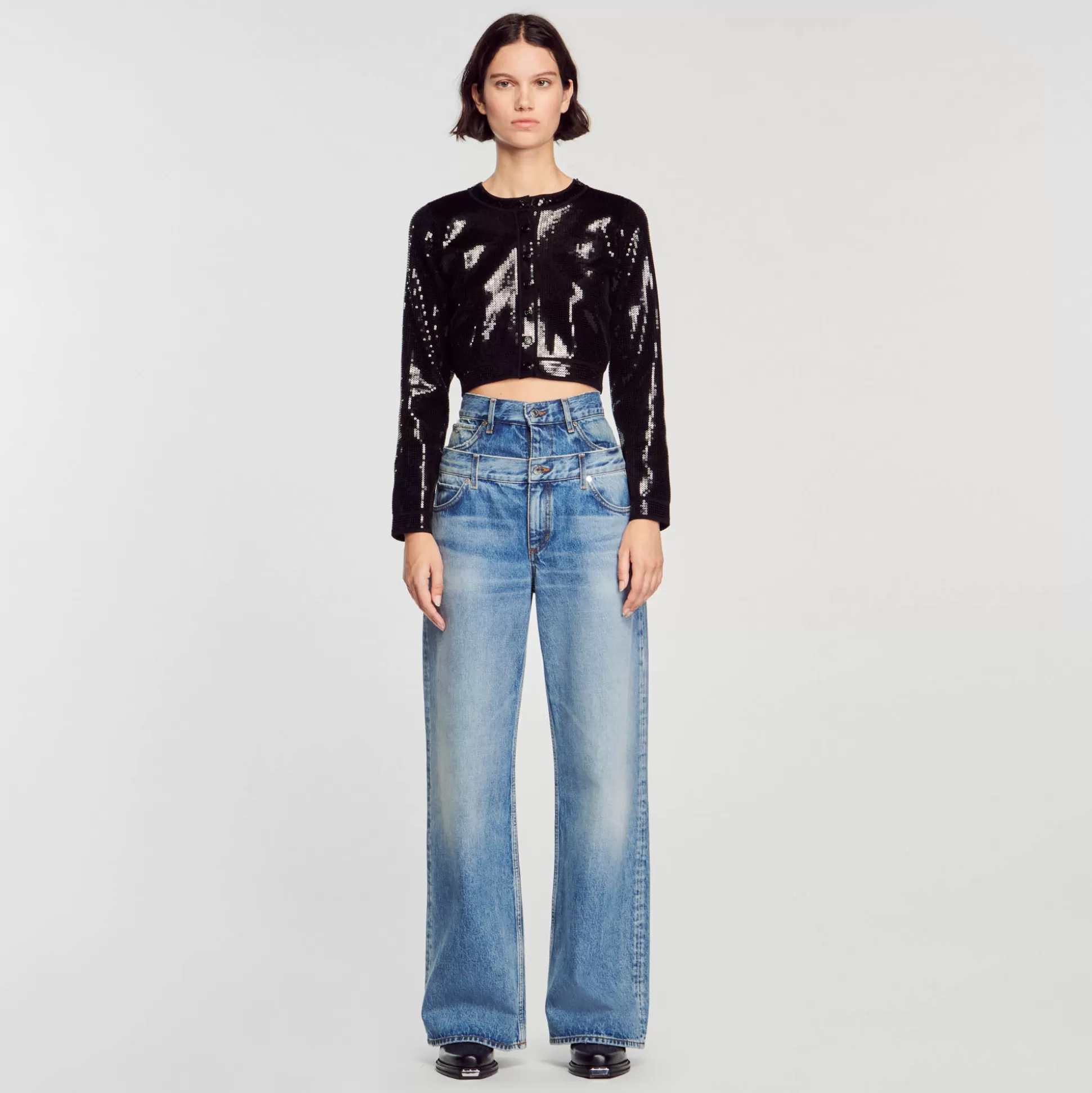 Sandro Paris Cropped Sequin Cardigan> Sweaters & Cardigans