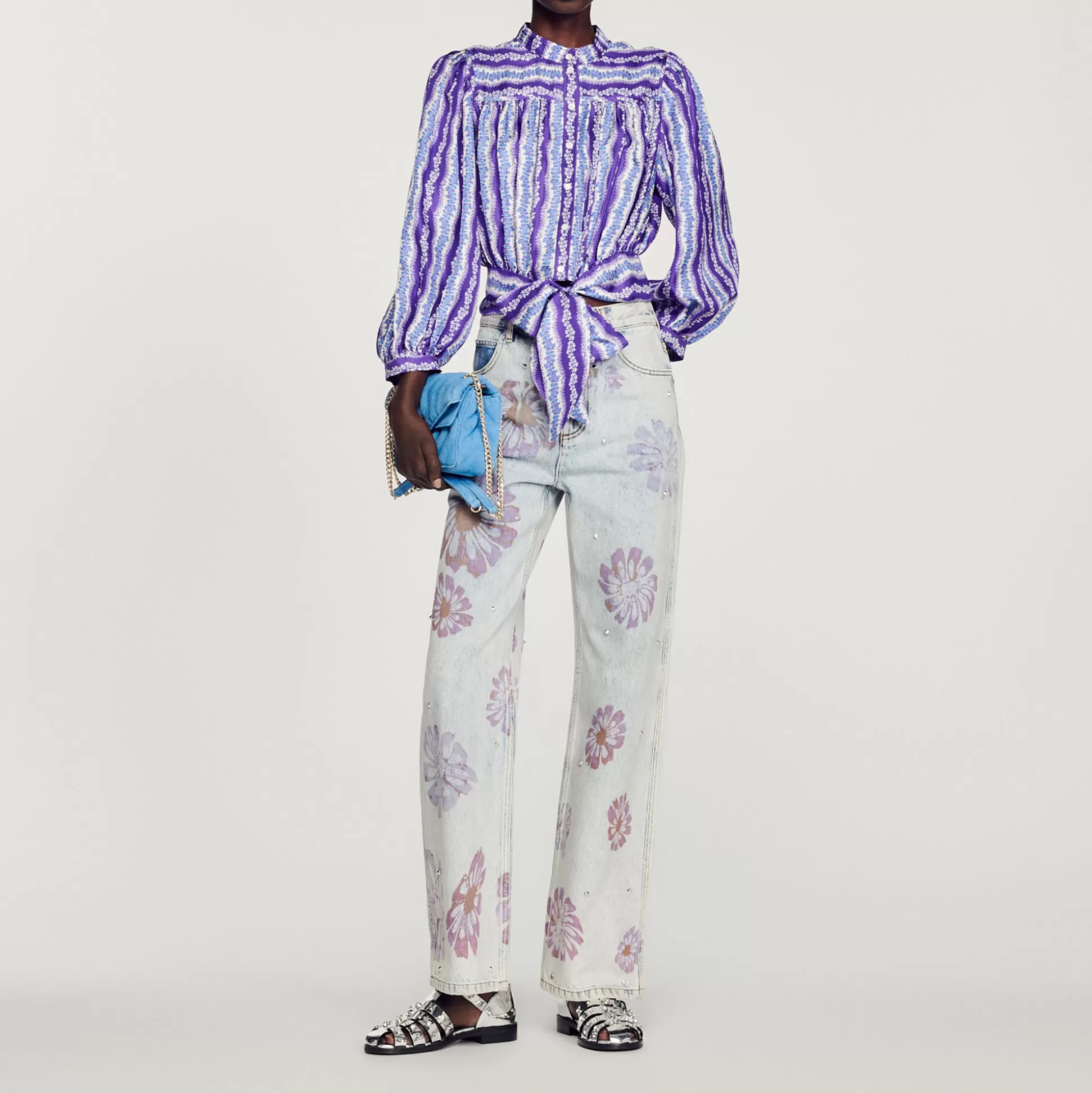 Sandro Paris Cropped Silk Shirt With A Floral Print> Tops & Shirts