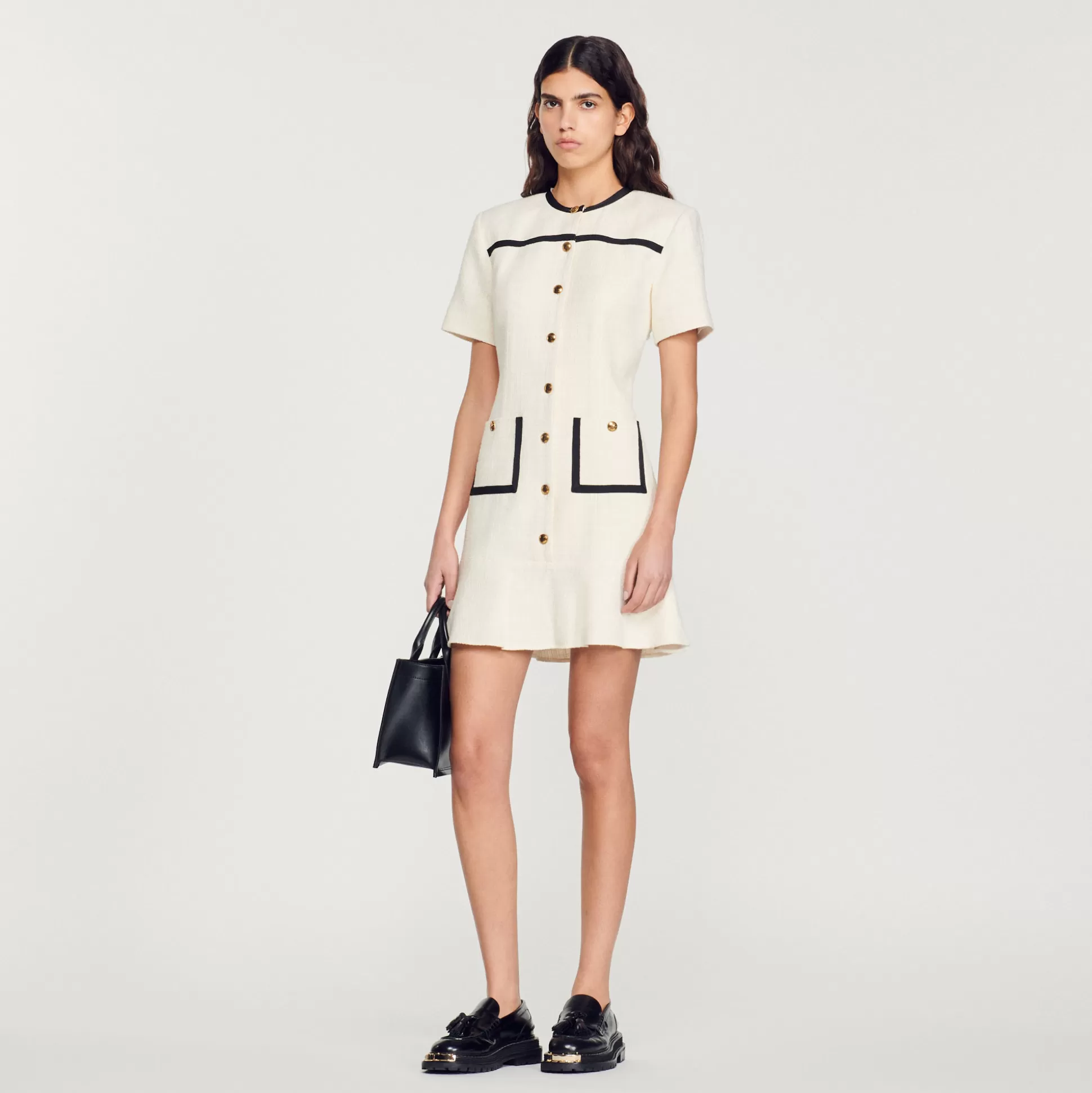 Sandro Paris Cropped Tweed Button-Up Dress> Dresses