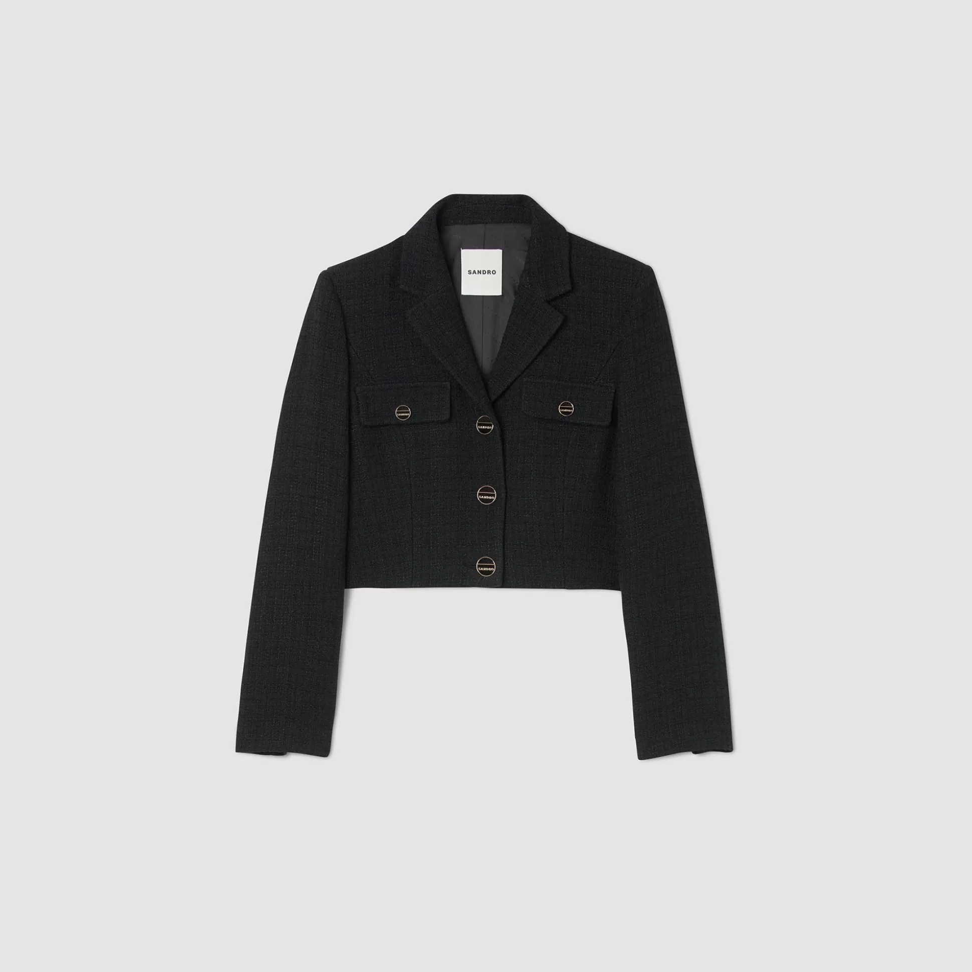 Sandro Paris Cropped Tweed Button-Up Jacket> Jackets & Blazers