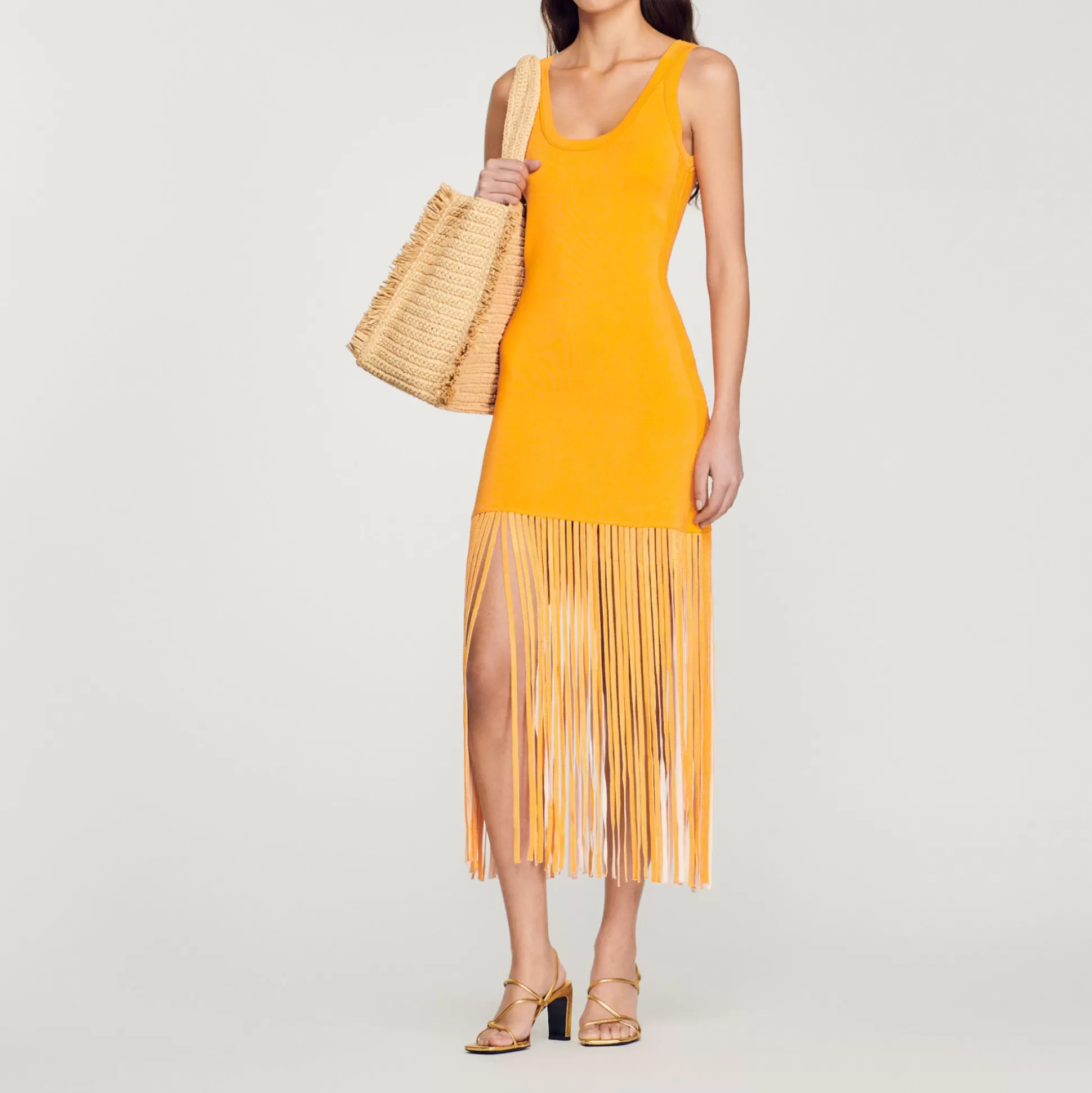 Sandro Paris Fringed Knit Dress> Dresses