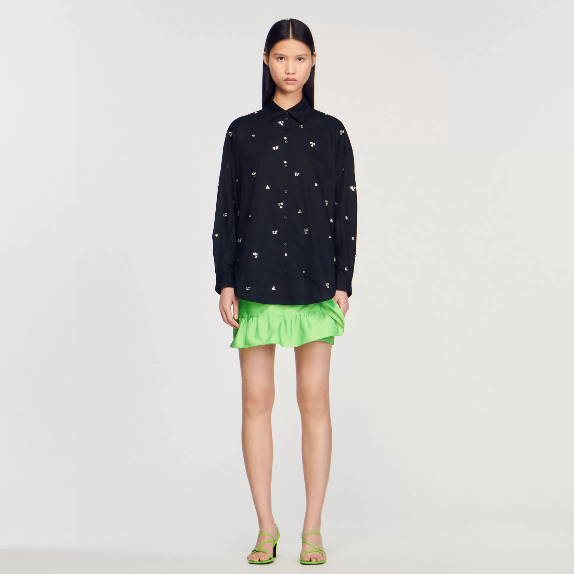 Sandro Paris Hand-Embroidered Embellished Shirt> Tops & Shirts