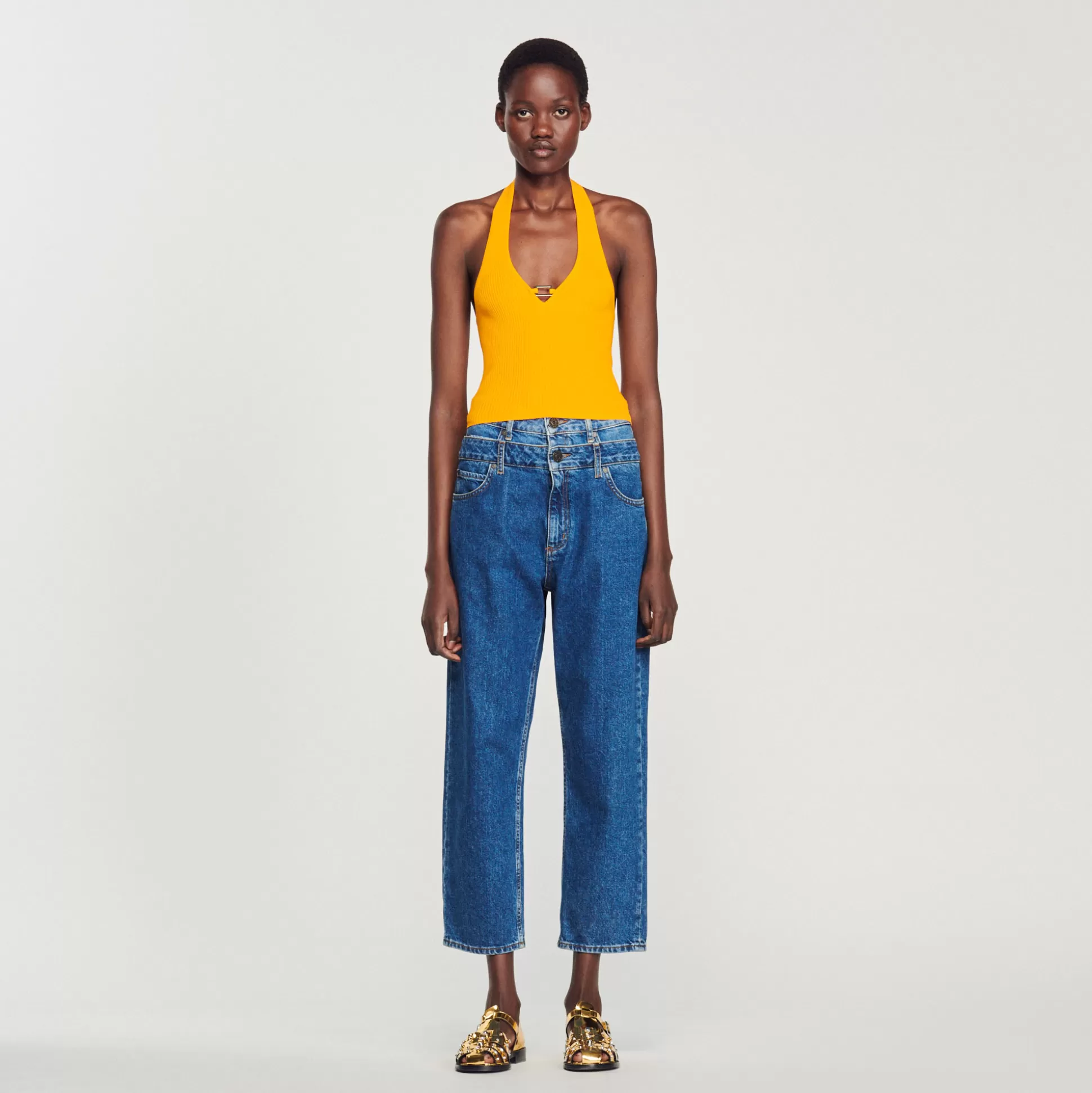 Sandro Paris Knitted Crop Top With Ring Detail> Tops & Shirts