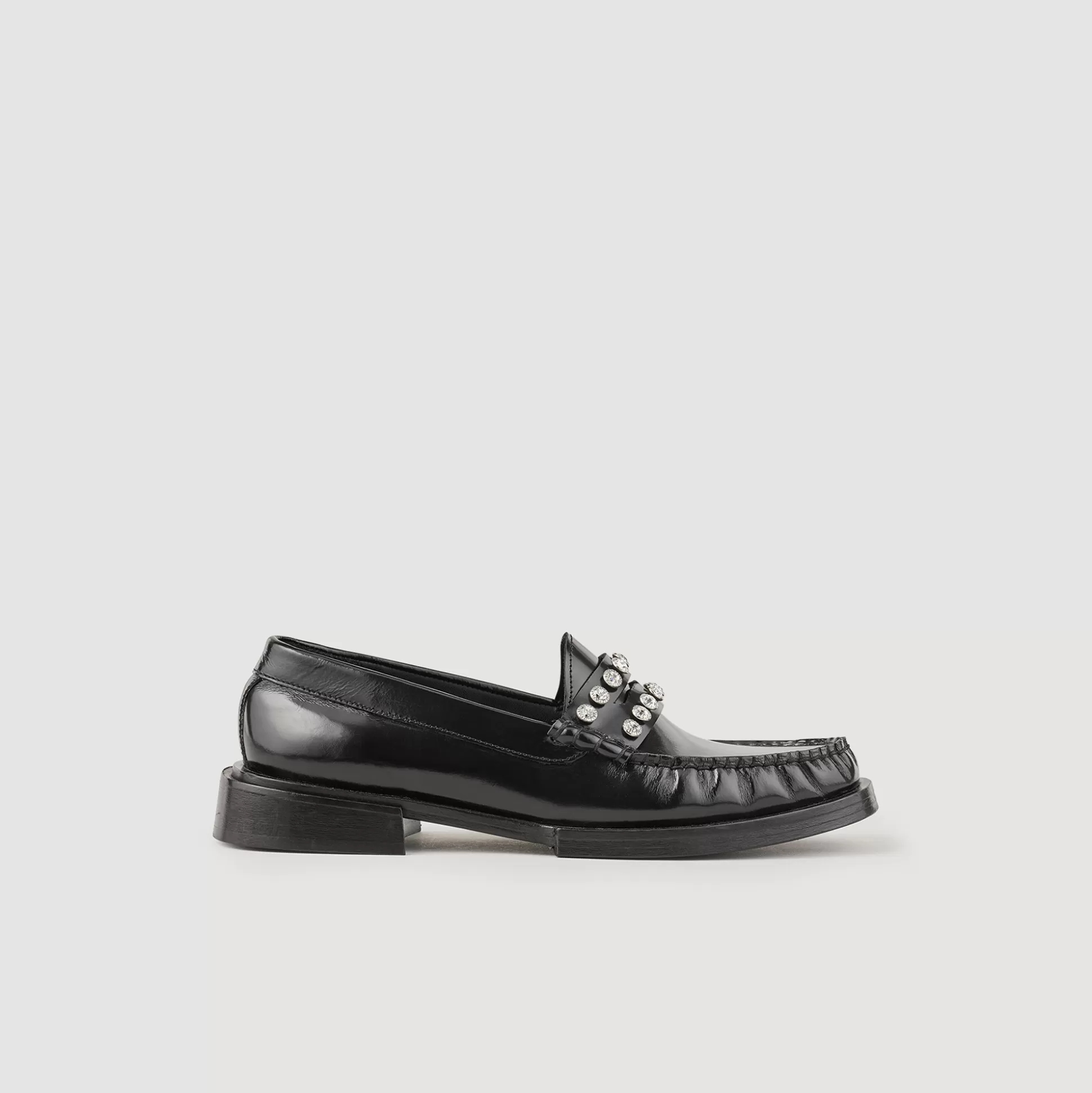 Sandro Paris Leather Loafers With Rhinestones> Loafers