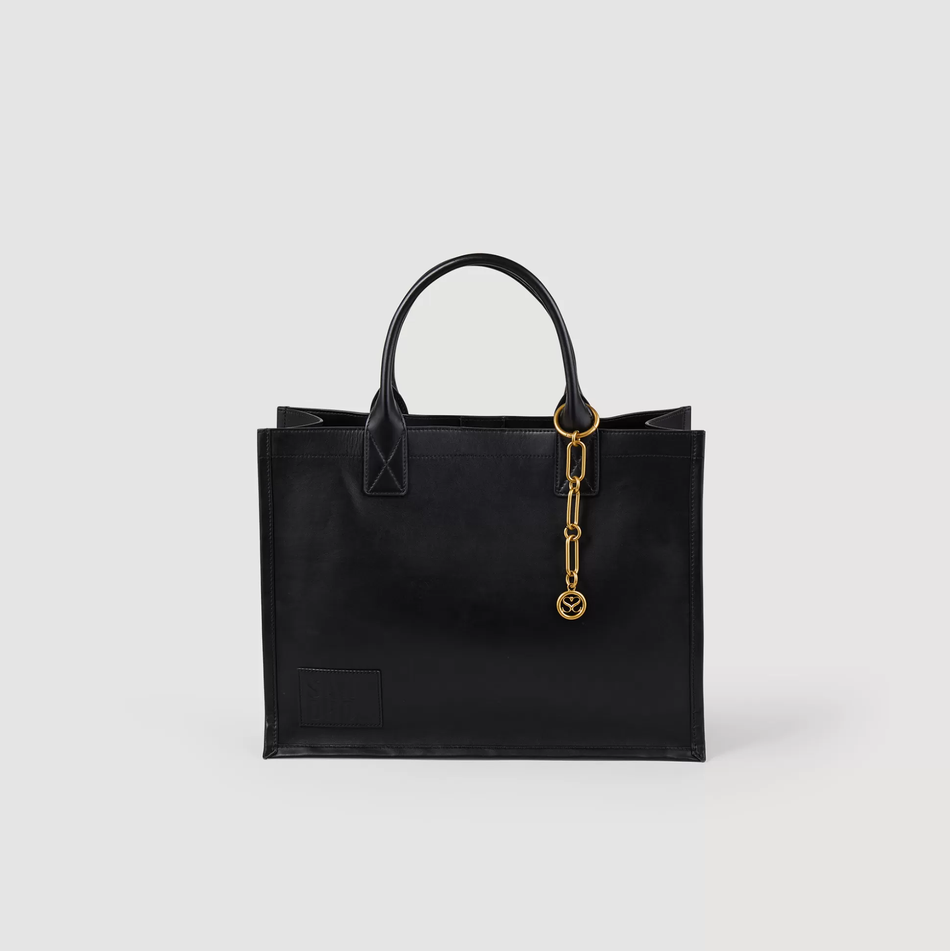 Sandro Paris Leather Tote Bag With Chain Jewellery> Tote Bags