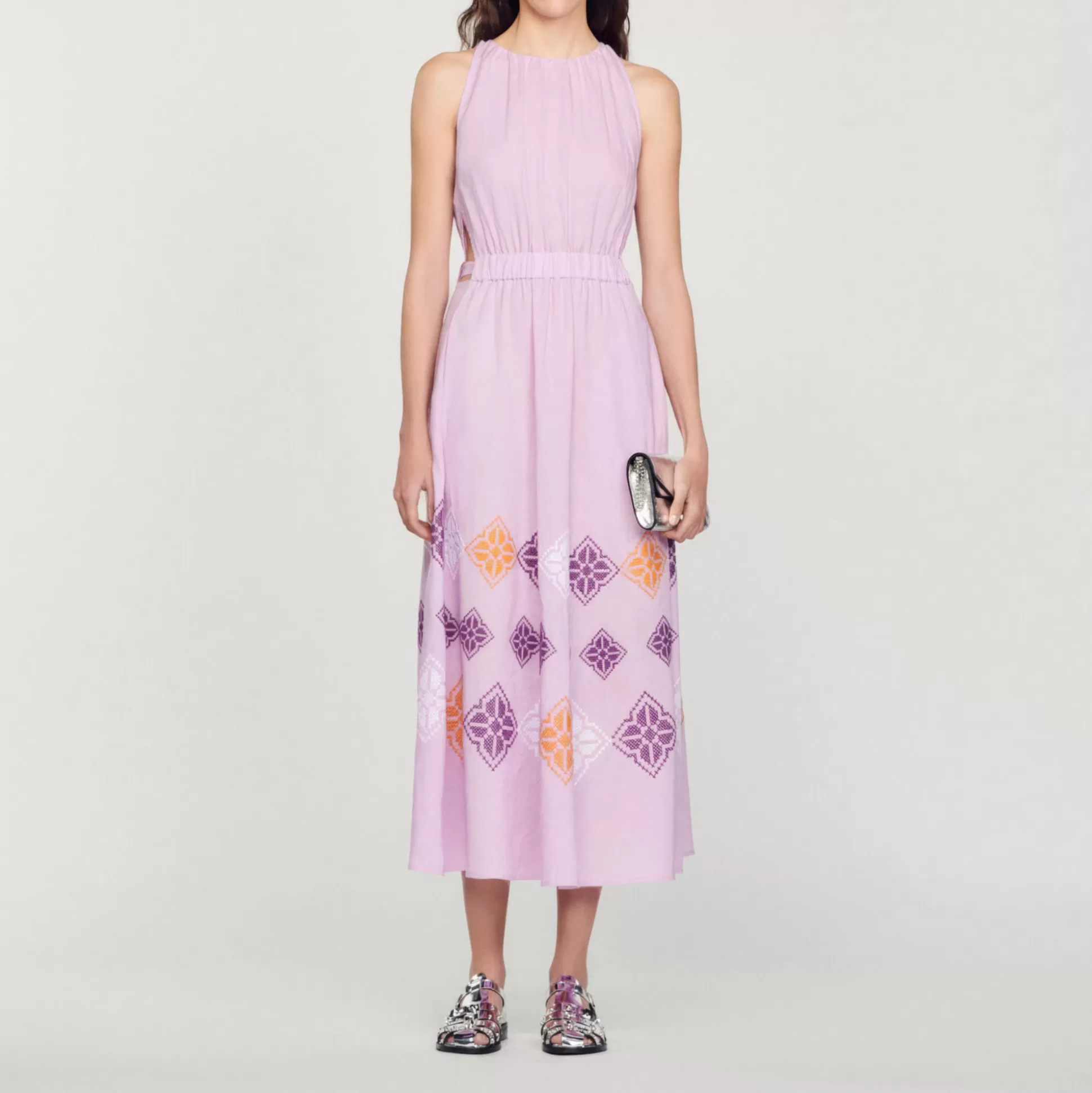 Sandro Paris Long Embroidered Linen Dress> Dresses