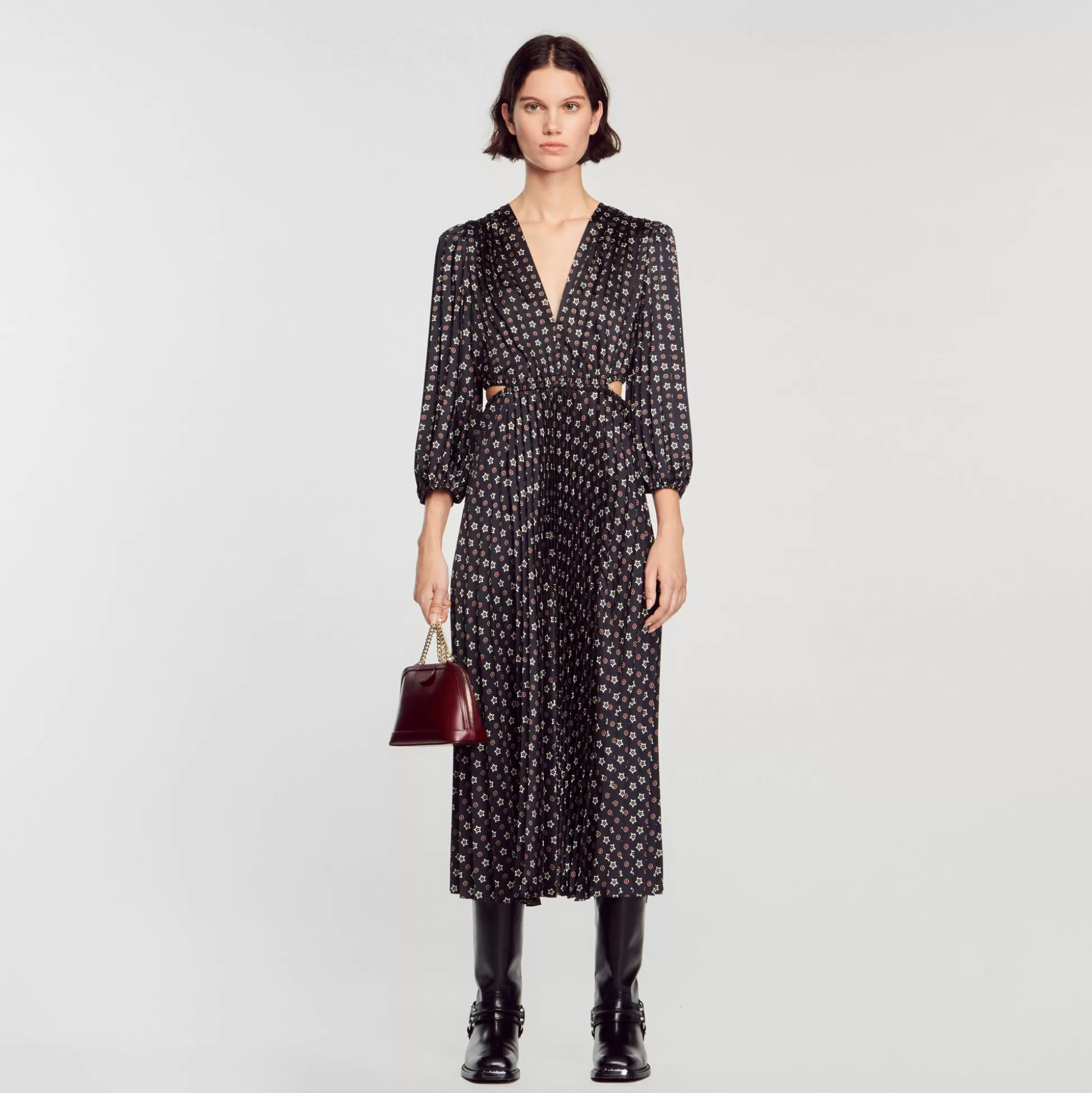 Sandro Paris Long Printed Dress With Pleats> Dresses