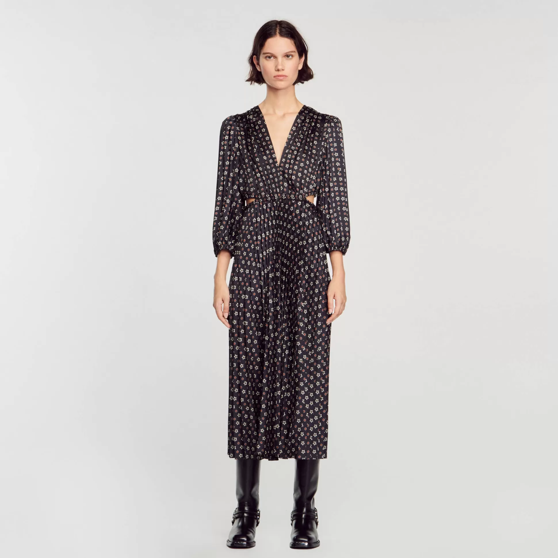 Sandro Paris Long Printed Dress With Pleats> Dresses