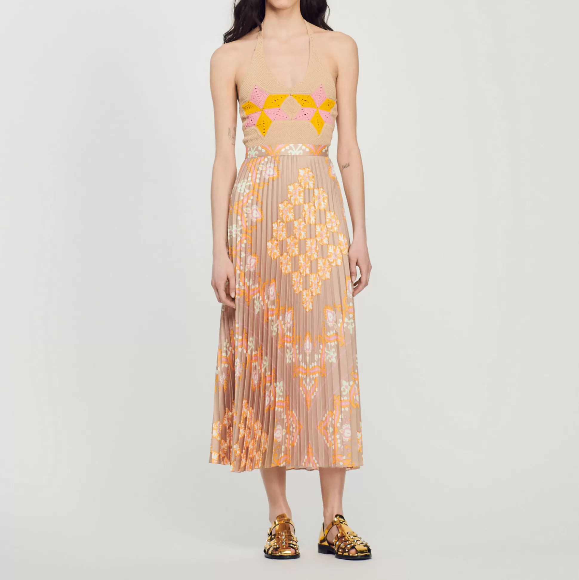 Sandro Paris Long Printed Skirt With Pleats> Skirts