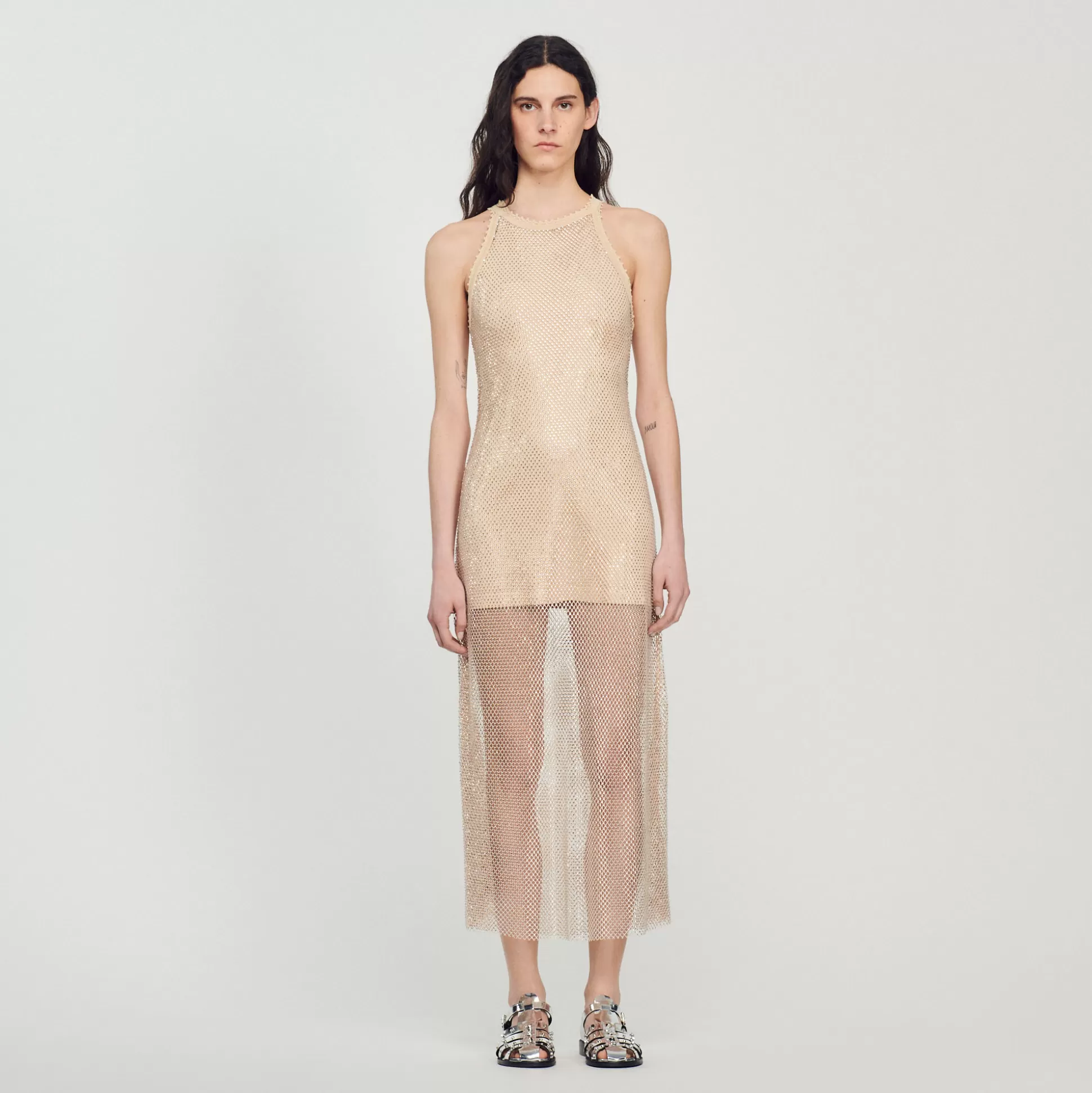 Sandro Paris Long Shiny Mesh Dress> Dresses