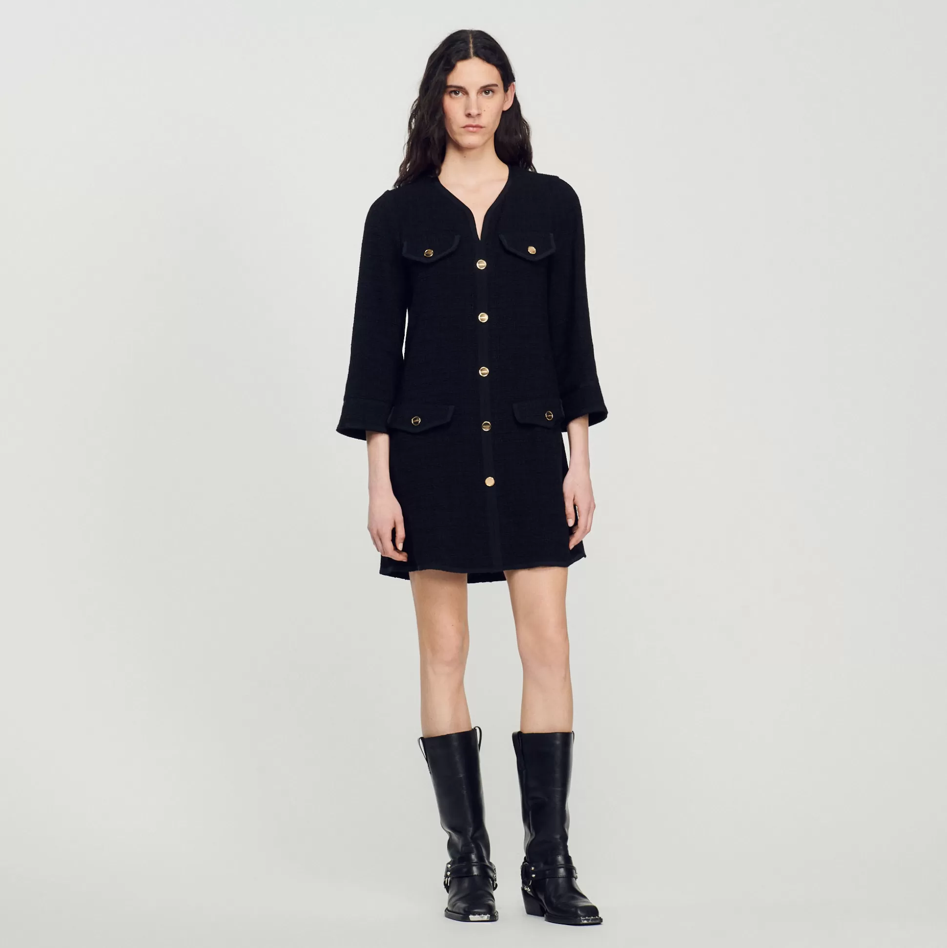 Sandro Paris Long-Sleeved Short Tweed Dress> Dresses