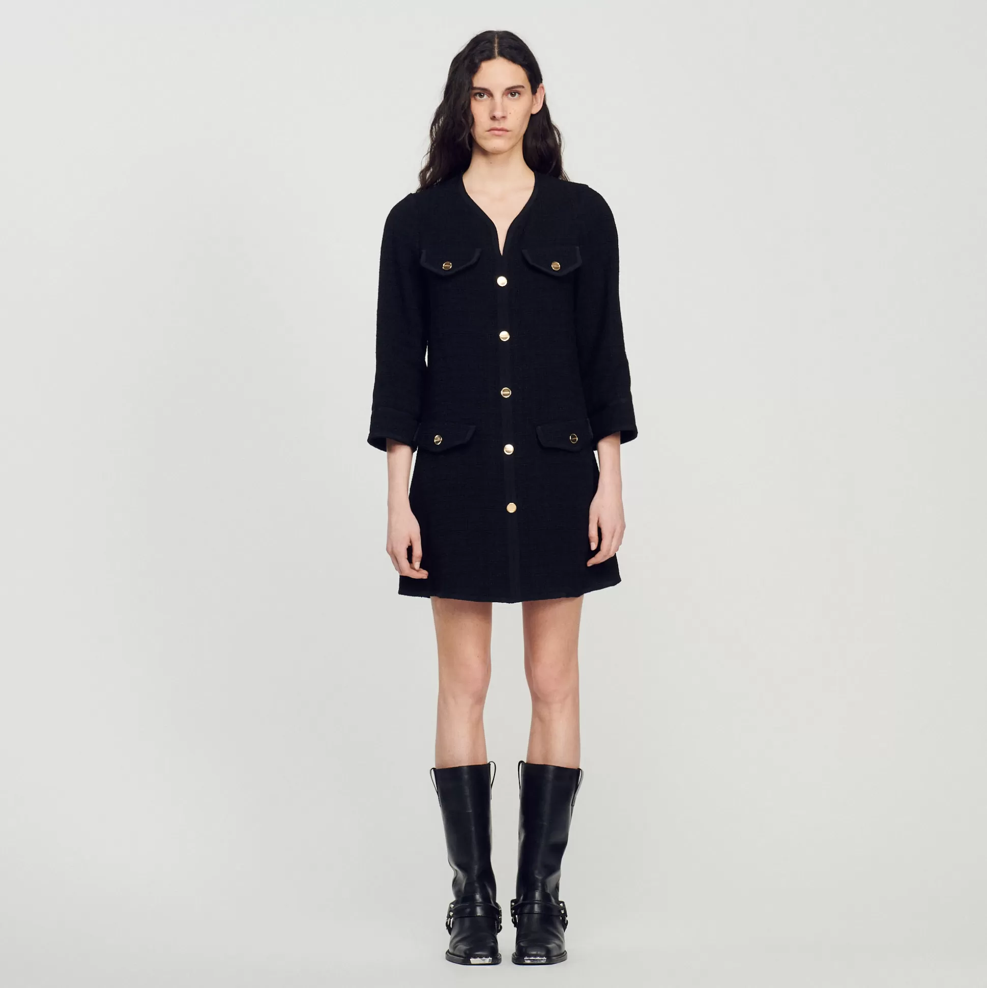 Sandro Paris Long-Sleeved Short Tweed Dress> Dresses