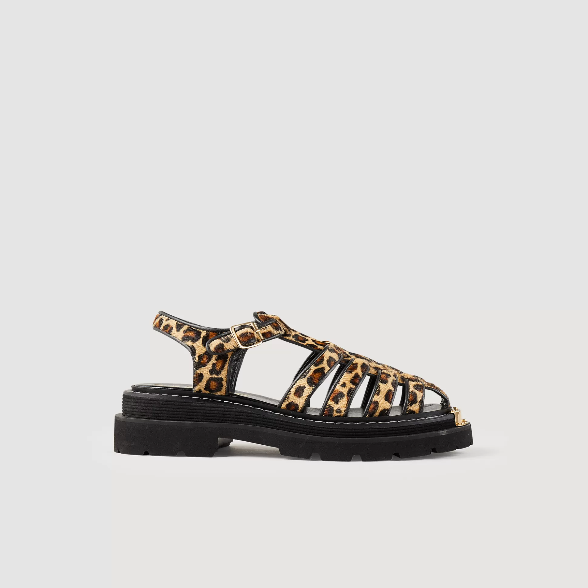 Sandro Paris Olyssa Leopard-Effect Leather Sandals> Sandals