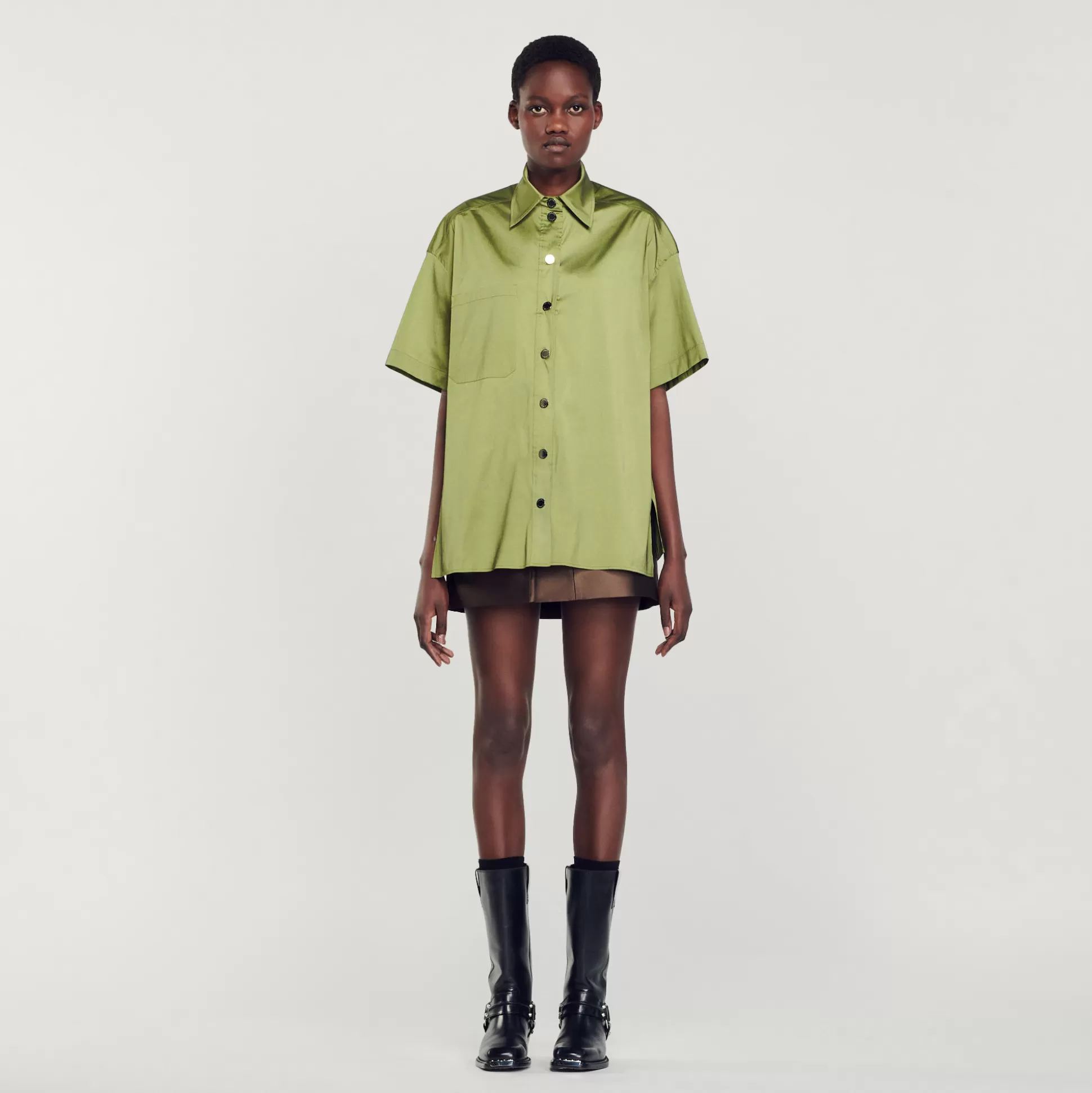 Sandro Paris Oversize Satin Shirt> Tops & Shirts