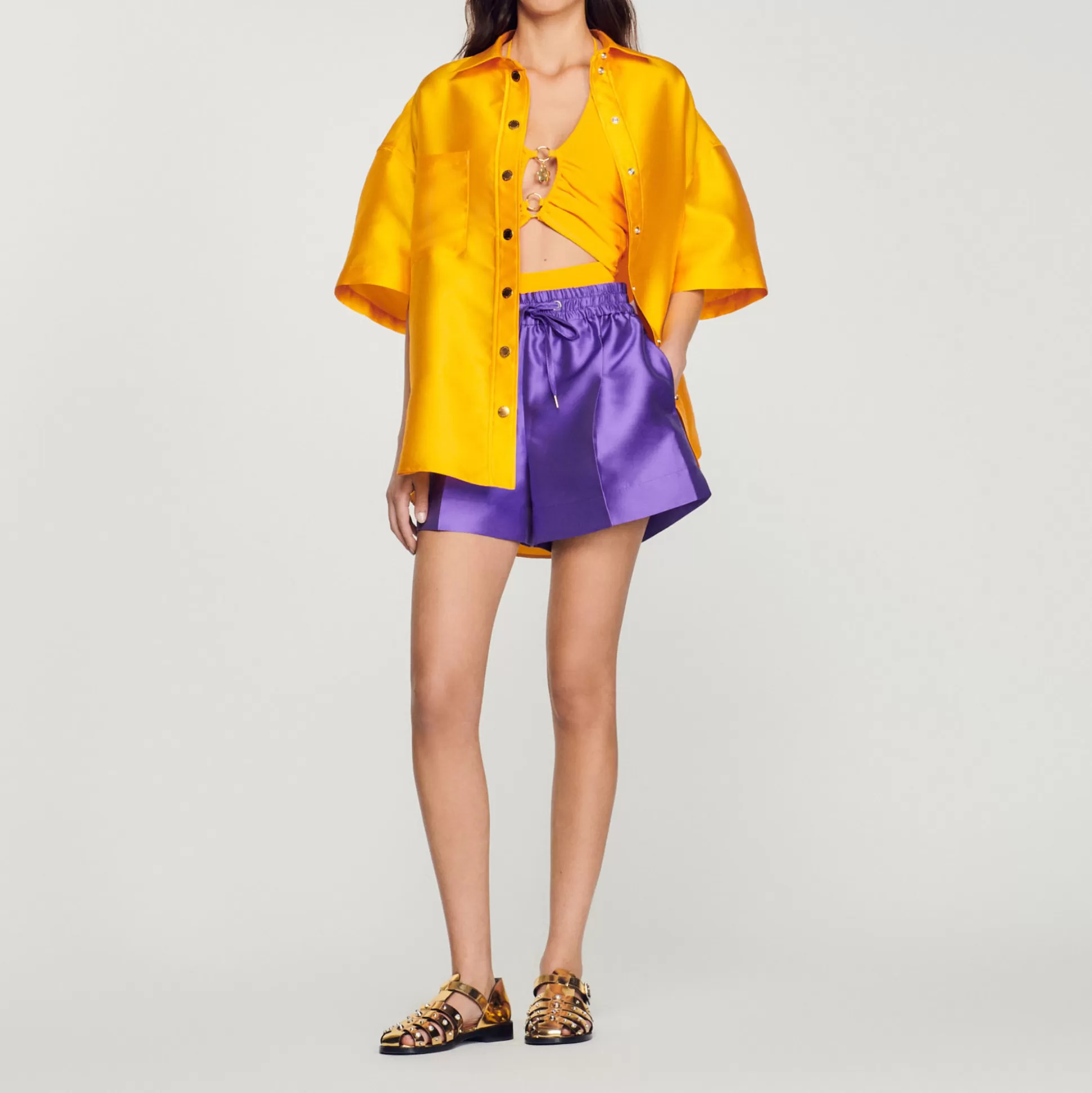 Sandro Paris Oversized Satin Shirt> Tops & Shirts