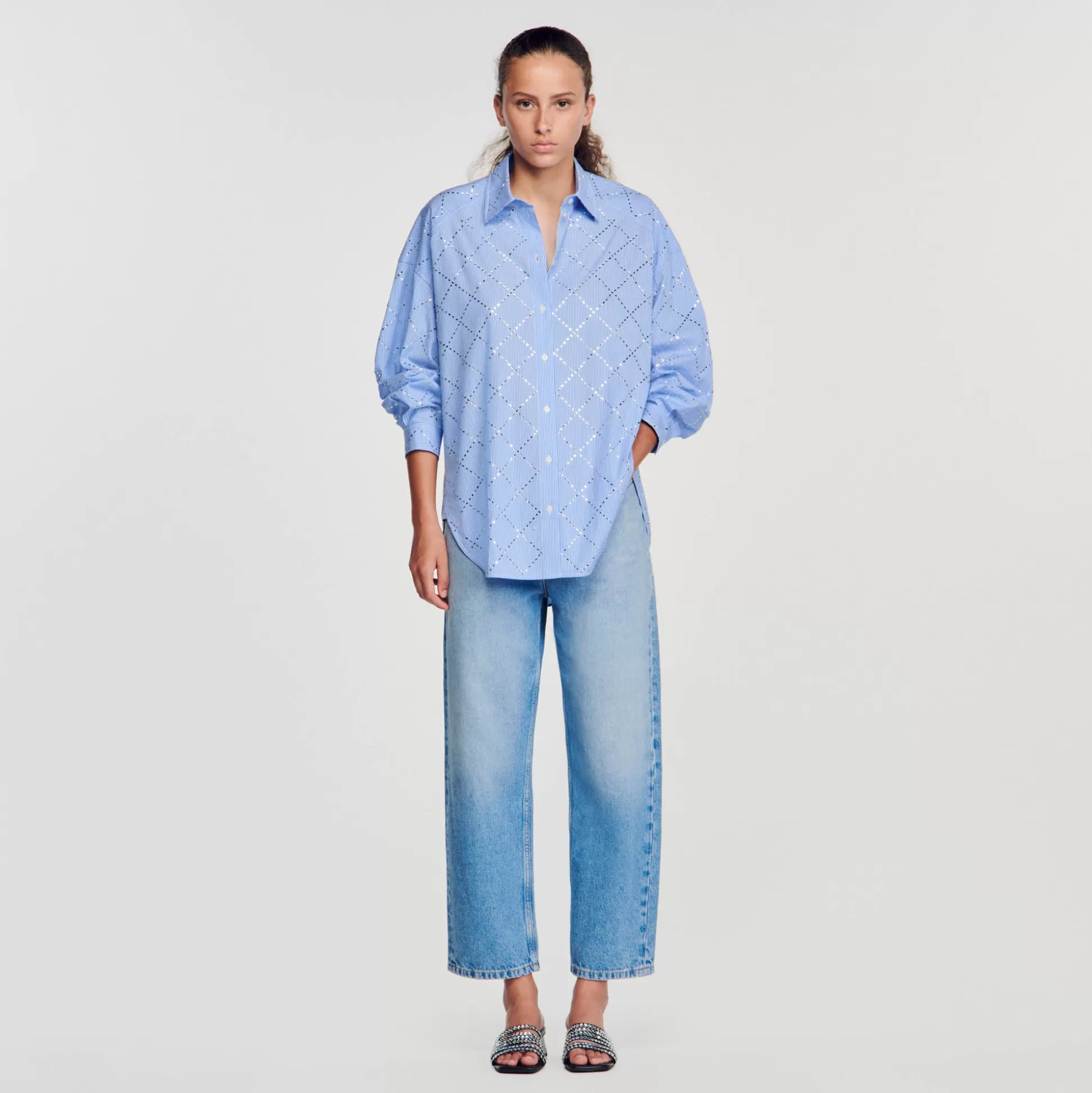 Sandro Paris Oversized Shirt With Rhinestones> Tops & Shirts