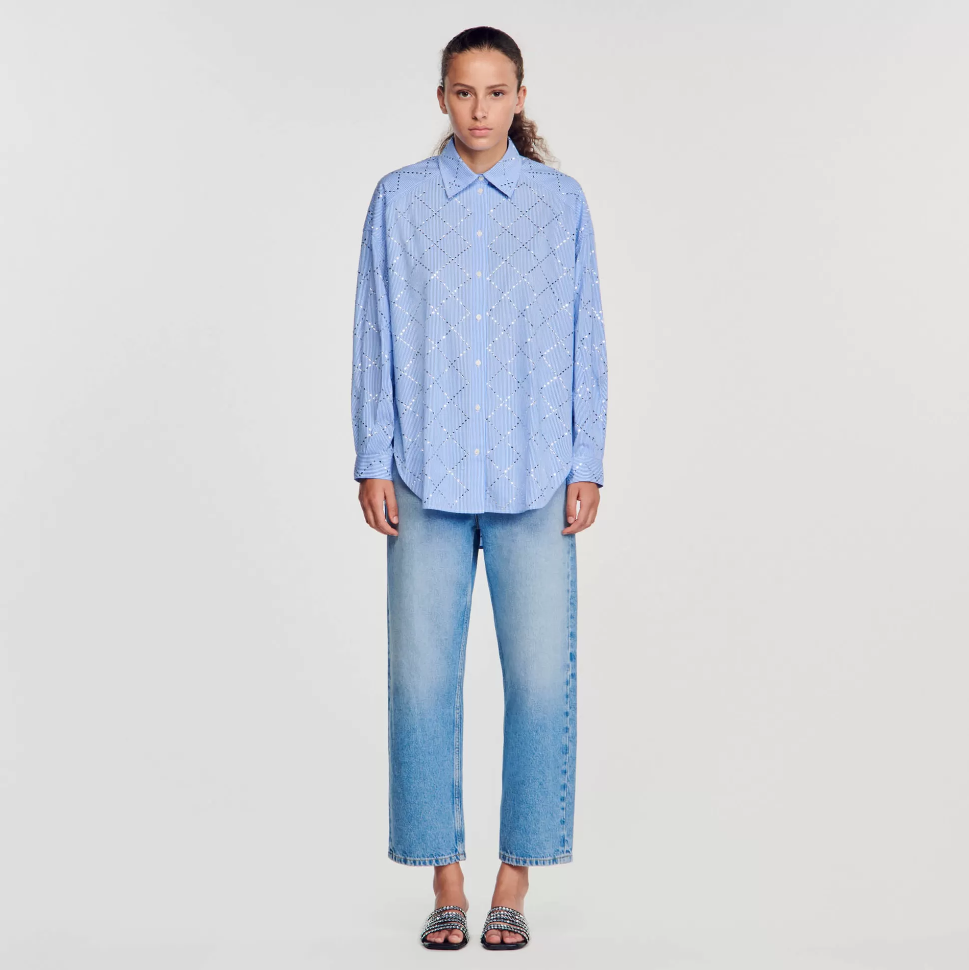 Sandro Paris Oversized Shirt With Rhinestones> Tops & Shirts