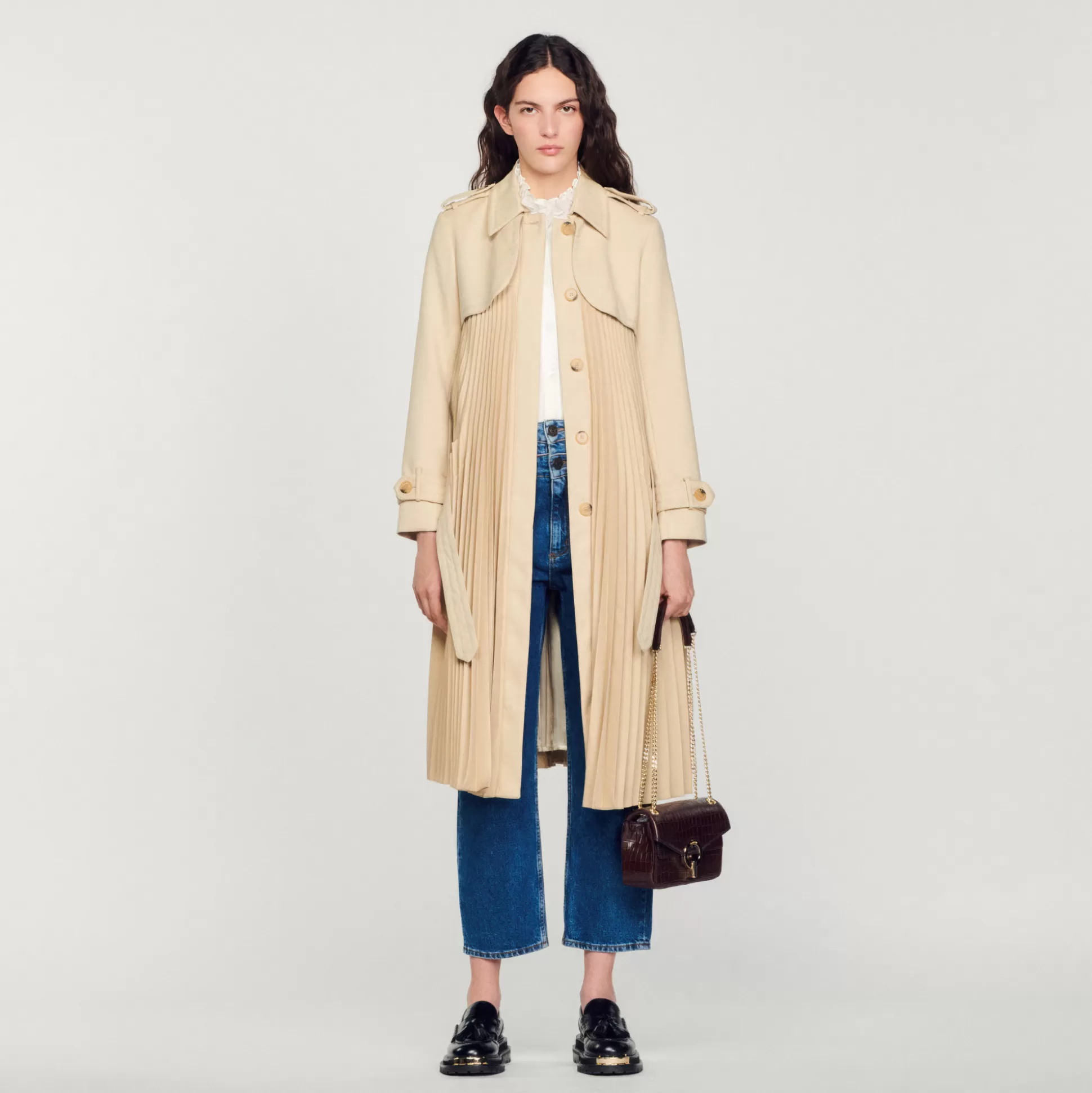 Sandro Paris Pleated Trench Coat With Belt> Coats