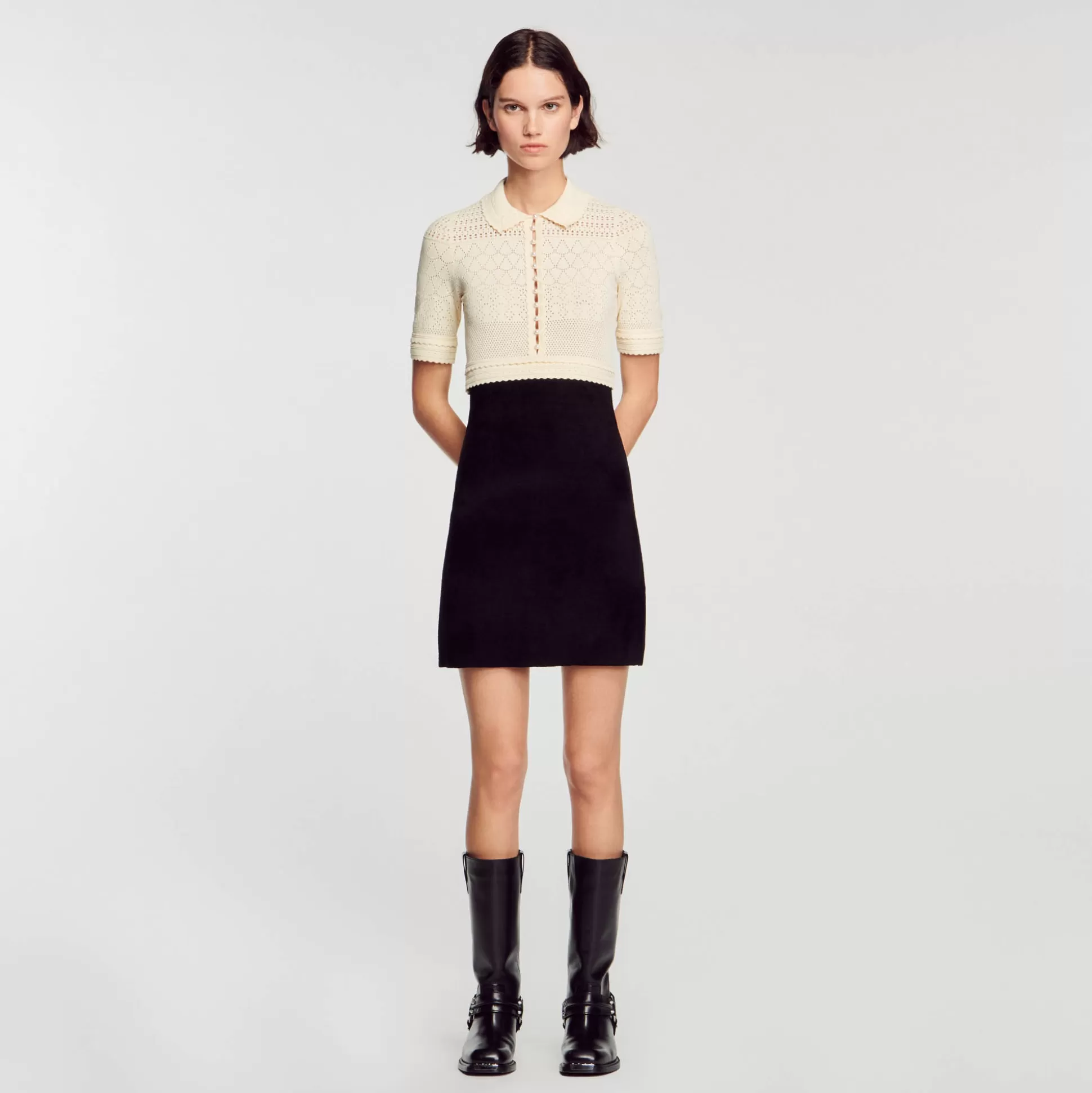 Sandro Paris Short Two-Tone Knit Dress> Dresses