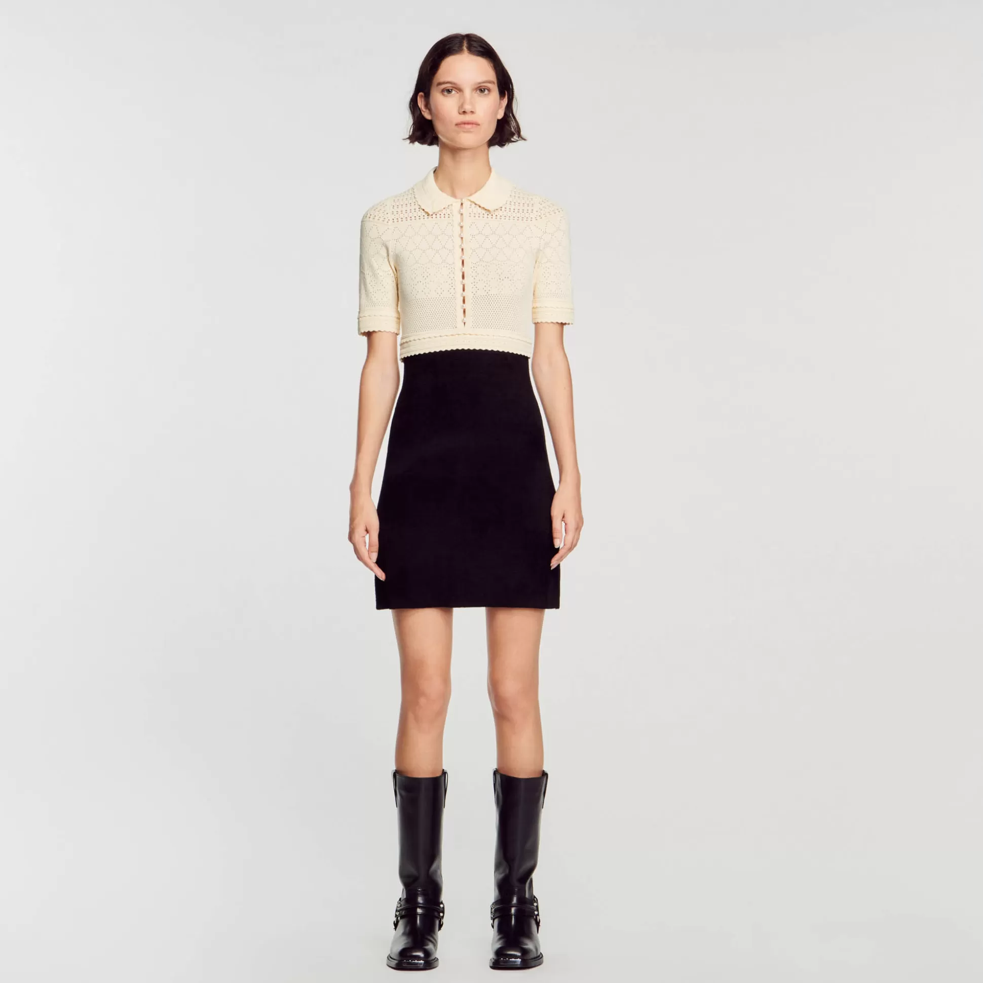 Sandro Paris Short Two-Tone Knit Dress> Dresses