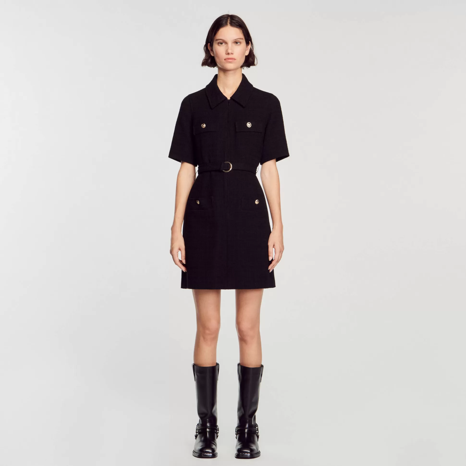 Sandro Paris Short-Sleeved Dress In Two Materials> Dresses