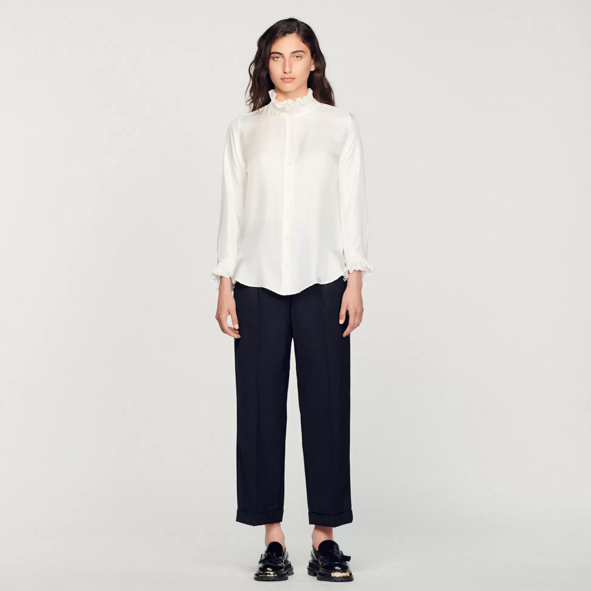 Sandro Paris Silk Shirt With Gathered Collar> Tops & Shirts