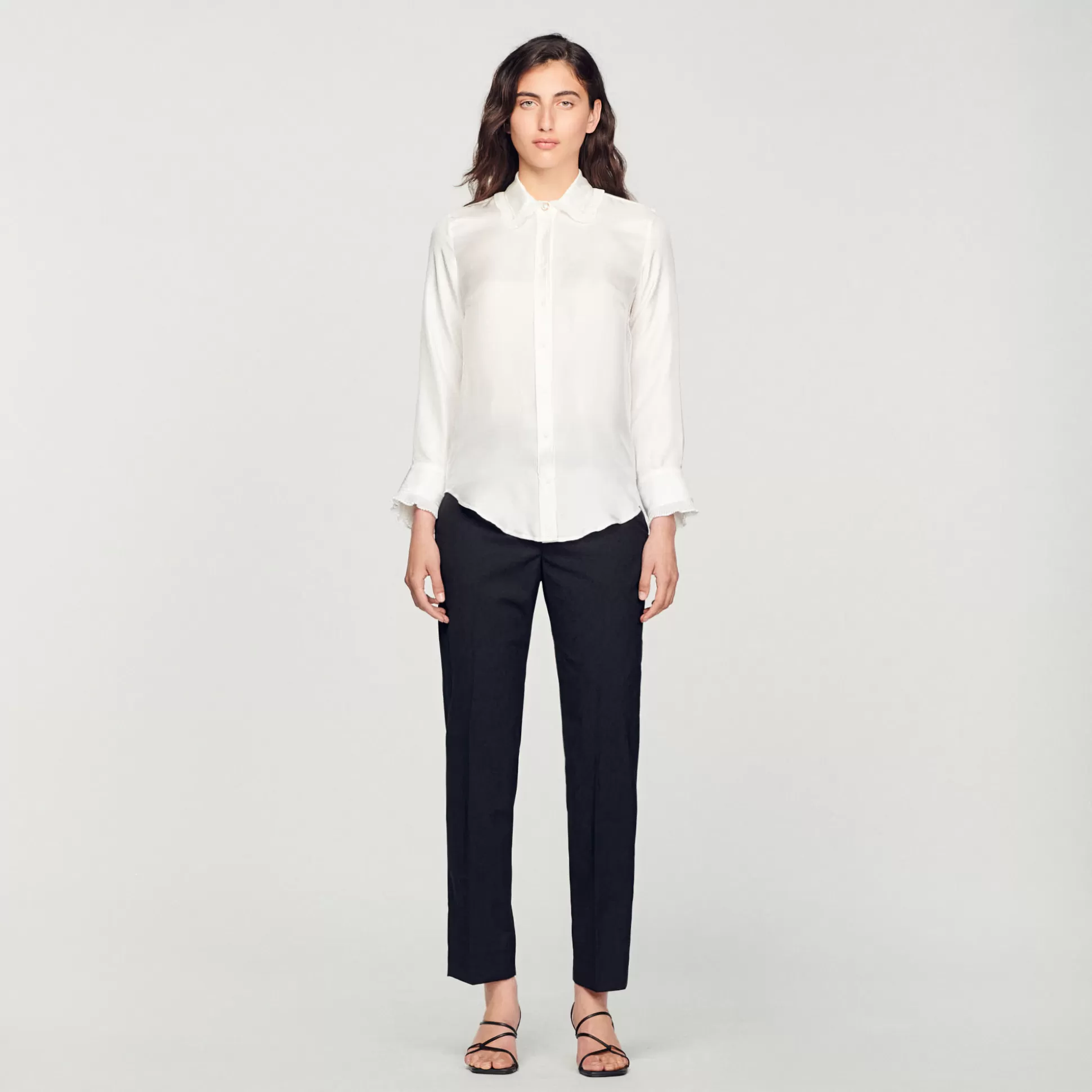 Sandro Paris Silk Shirt With Pleated Trim> Tops & Shirts