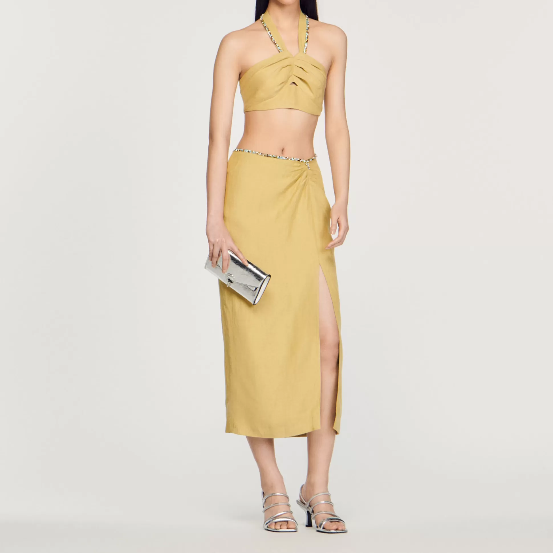 Sandro Paris Skirt With A Slit And Rhinestones> Skirts