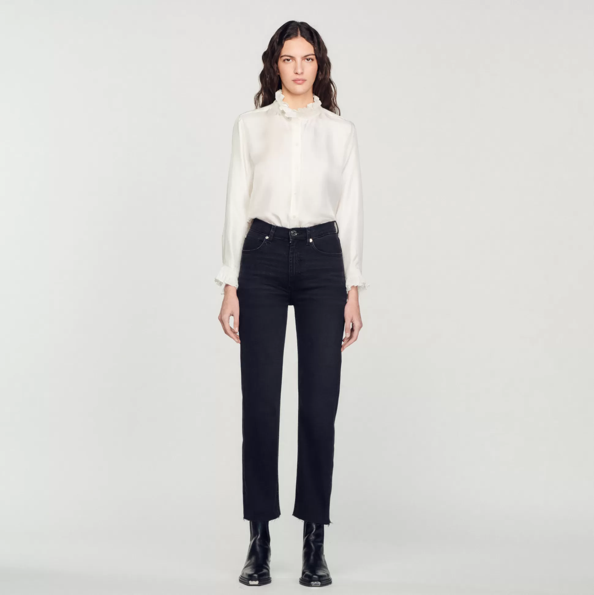 Sandro Paris Straight-Cut Jeans With Raw Edges> Jeans