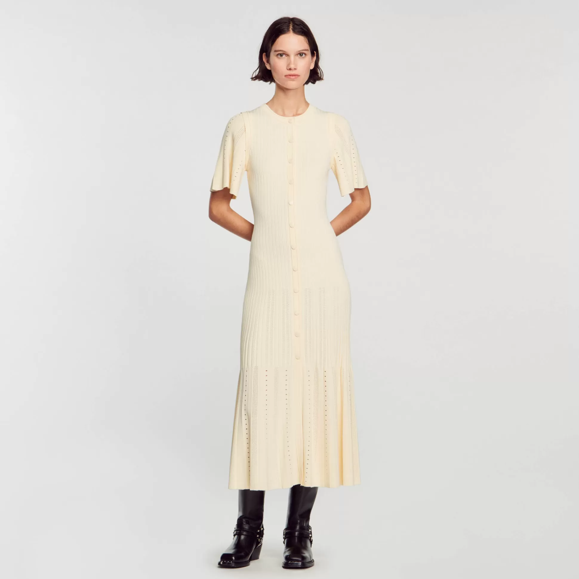 Sandro Paris Two-Tone Midi Knit Dress> Dresses