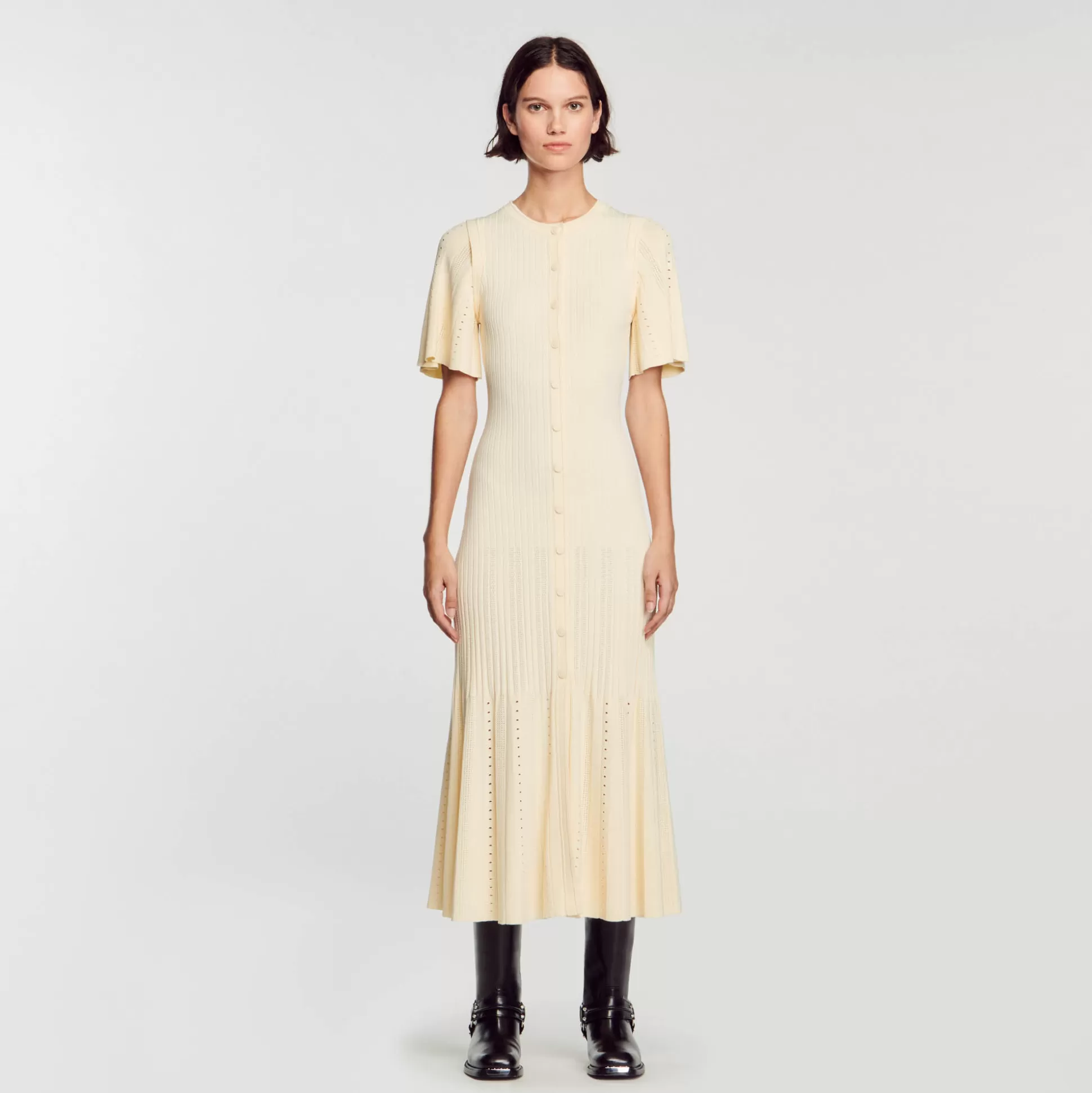 Sandro Paris Two-Tone Midi Knit Dress> Dresses