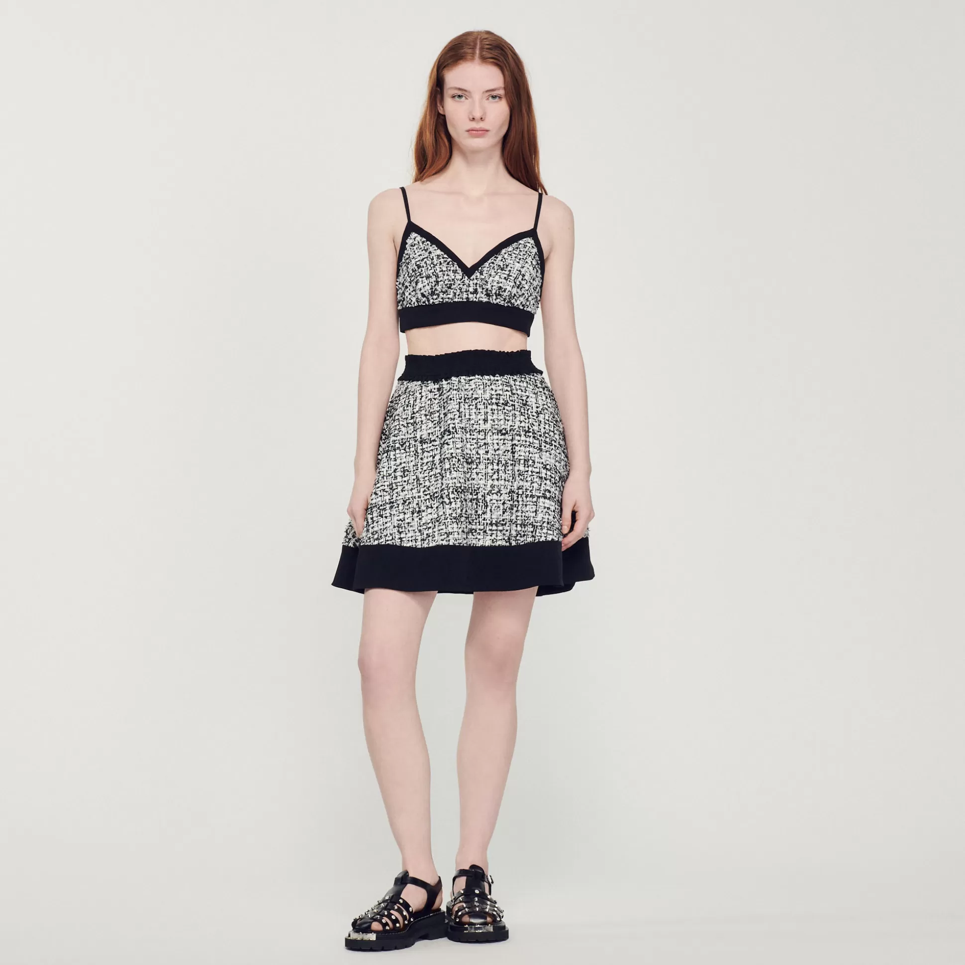 Sandro Paris Two-Tone Tweed Crop Top> Tops & Shirts